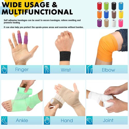 8 Pack Self Adhesive Bandage Wrap, 3 in x 5 Yards Vet Wrap Tape, Pink - color: Pink