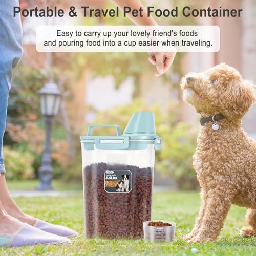 Dog Cat Food Storage Container with Cup (Light Blue, 2.5L (2 pack)) - color: Light Blue, size: 2.5L (2 pack)