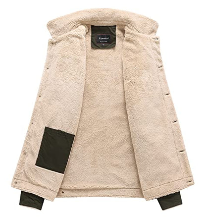 Men's Winter Sherpa Lined Fleece Military Cargo Jacket Cotton Outerwear Jacket Coat - color: Army Green, size: Medium