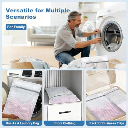 Laundry Bags Mesh Wash Bags for Delicates, Upgraded Honeycomb & Fine Mesh, Extra Durable with Sturdy Zippers, Protect Clothes in Washing Machine Essentials for Home, College & Dorm, 12 x 16 in 4-Pack