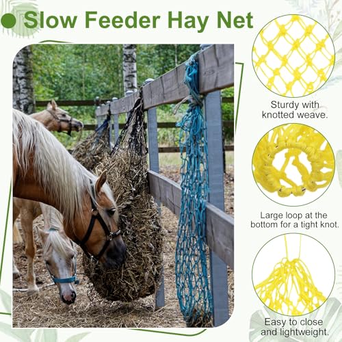 Slow Feeder Hay Net, 40" Length 2" Holes Strong Load-Bearing, Nylon Slow Feed Bag Hay Feeder, (Yellow, 1 Pcs), Intended for Horses/Goats/Trailer/Stall - color: Yellow
