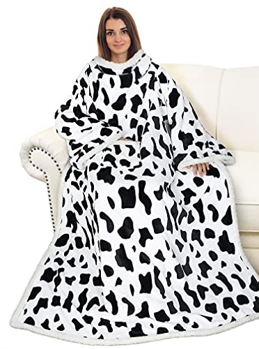 Catalonia Sherpa Wearable Blanket with Sleeves and Pocket for Adults - color: Dalmatian, size: Standard Pocket