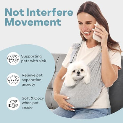 Supet Dog Sling Carrier for Small Pet, 95% Cotton Adjustable Front Backpack | Hands-Free Anti-Anxiety Chest Pouch, Reduces Back & Neck Pain Soft Bag, Fit Small Dogs, Cats, Puppy (Grey Regular 0-7Lbs) - color: Grey, size: Plus (5-12 LBS)