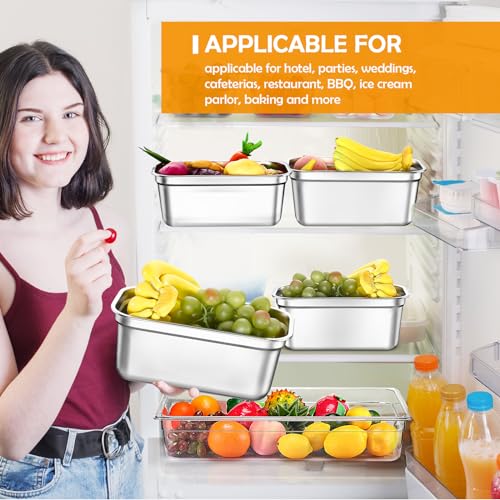 8 Pcs 304 Stainless Steel Food Storage Containers with Lids 1/3 Size Hotel Pan Chicken Food Grade Pans Metal Meal Containers for Restaurant Stackable Kitchen Freezer Buffet(6 Inch Deep) - size: 6 Inch Deep