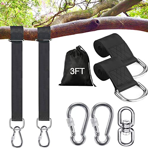 Safe Tree Swing Hanging Straps Kit, 3FT/10FT/15FT/20FT, Heavy Duty Holds 5500LBS Extra Long Adjustable Tree Swing Straps, Easy & Fast Way to Hang Any Swing or Hammock(3 FT) - color: black, size: 3FT