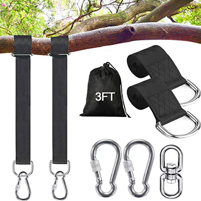 Safe Tree Swing Hanging Straps Kit, 3FT/10FT/15FT/20FT, Heavy Duty Holds 5500LBS Extra Long Adjustable Tree Swing Straps, Easy & Fast Way to Hang Any Swing or Hammock(3 FT) - color: black, size: 3FT