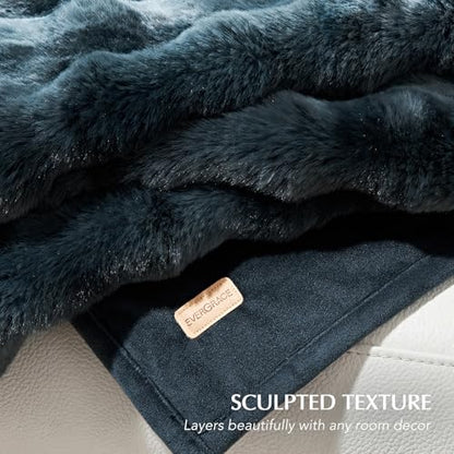 EverGrace Faux Rabbit Fur Bubble Throw Blanket, 60"x80", Marble Deep Indigo - color: Deep Indigo Marble, size: 60"x80"