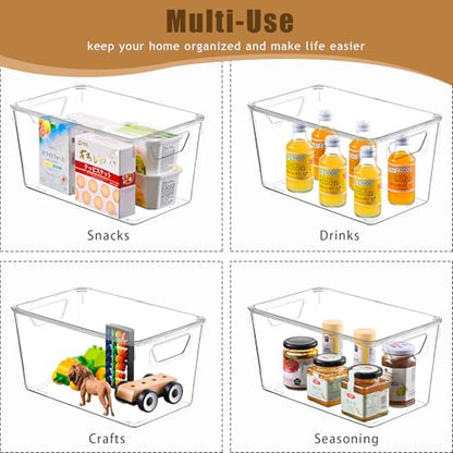 Freebat 12 Pack Clear Storage Bins with Lids, Middle Pantry 0rganizer Bins | Stackable Plastic Storage Containers, Pantry Organization for Office, Bedroom, Cabinet, Fridge,Kitchen Organization - size: 12 Pack Middle