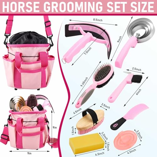 Cunhill 9 Pcs Horse Grooming Kit Tack Room Supplies, Classic, Pink - color: Pink, style: Classic