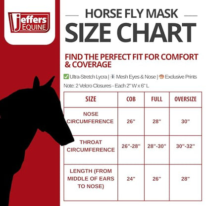 Jeffers Deluxe Mesh Horse Fly Mask w/Ears & Nose, Full Size – Breathable, Soft Mesh Ears & Poll, Extended Nose Coverage, Fleece Trim, Stretch Fit, Hook & Loop Closure, UV Protection - Party Cheetah - color: Party Cheetah, size: Full