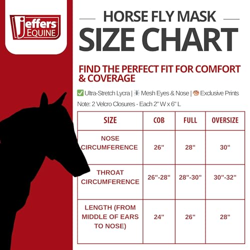 Jeffers Deluxe Mesh Horse Fly Mask w/Ears & Nose, Cob Size – Breathable, Soft Mesh Ears & Poll, Extended Nose Coverage, Fleece Trim, Stretch Fit, Hook & Loop Closure, UV Protection - Rose Garden - color: Rose Garden, size: Cob