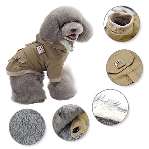 Warm Dog Hooded Trench Coat Windproof Parka Jacket for Cold Weather (L, Khaki) - color: Khaki, size: Large ( Chest Girth : 16 in )