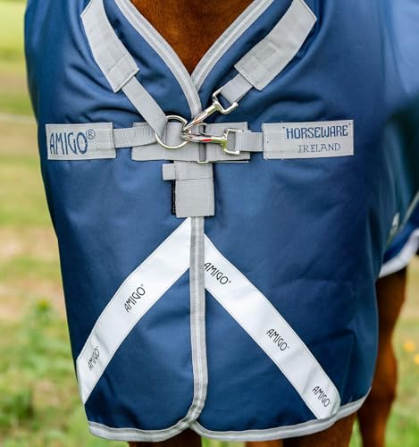 Horseware® Amigo® Bravo 12 Plus Turnout 250g - Navy/Titanium Grey & Silver, 66 inches - color: Navy/Titanium Grey & Silver, size: 66 inches
