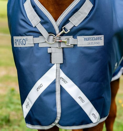 Horseware® Amigo® Bravo 12 Plus Turnout 250g - Navy/Titanium Grey & Silver, 66 inches - color: Navy/Titanium Grey & Silver, size: 66 inches