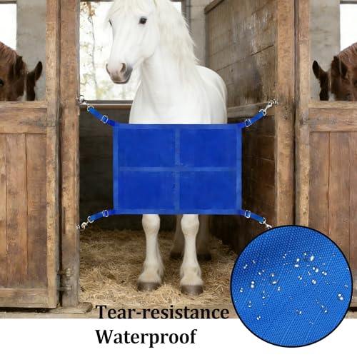 Stall Guard for Horse, 27"x19" Adjustable Nylon Horses Stall Guard with Straps & Snaps | Easy to Install in Stable and Barn (Blue) - color: BLUE