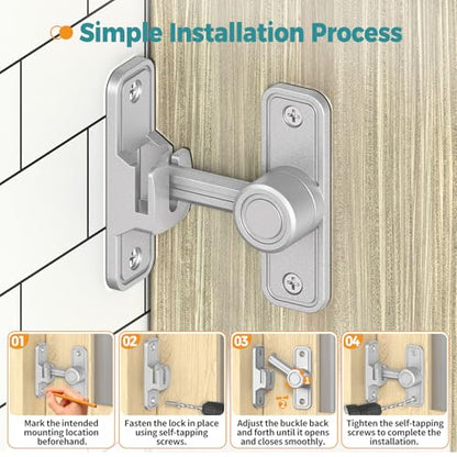 Barn Door Lock 2.4" 90/180 Flip Gate Latch, Sliver 2-Pack - color: Silver-2 Pcs