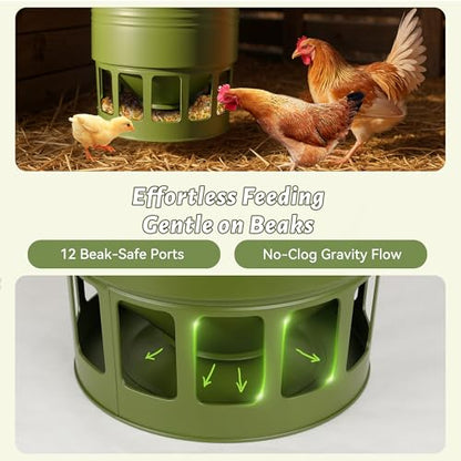 KOL Hanging Chicken Feeder 20lbs Metal Chicken Feeder No Waste, Adjustable Poultry Feeder with 12 Ports, No Installation & Universal Height Design (Green) - color: Green