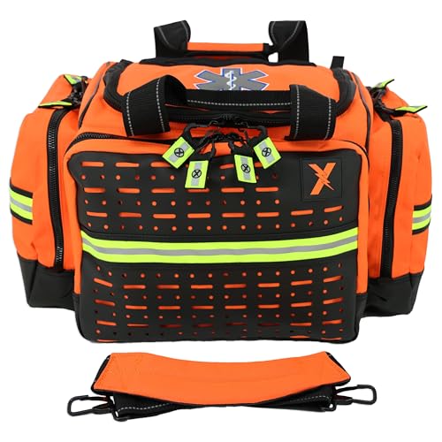Lightning X Personalized EMT Trauma Bag – Large ALS Medical Bag with 6 Color-Coded Pouches, MOLLE Panel, Waterproof Bottom, Reflective EMS Gear, Custom Embroidered Name or Logo | LXMB35 - color: Orange