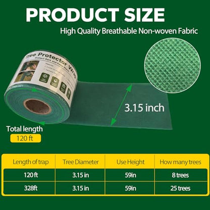 120ft Tree Wrap to Protect Bark, Tree Wrap for Damaged Bark, Tree Trunk Wrap to Keep Plants Warm and Tree Trunk Protectors from Deer and Animal, Durable and Effective, Green - color: 120ft-green