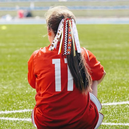 Soccer Ponytail Streamer Cheer Ribbons Hair Elastics Ties Glitter Red Yellow Sports Bow Pony Holder for Girls Women Cheerleaders, Soccer Moms, Players Game Day Accessory Birthday Gift - color: Soccer-S