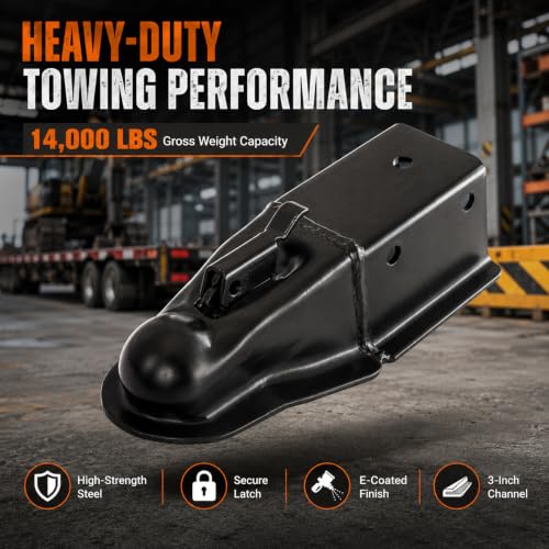 14000lb Straight Trailer Coupler for 2-5/16" Ball, 3" Wide | Fits 3" channel widths. Black e-coated steel designed for equipment and cargo trailers up to 14,000 lbs. - size: 2-5/16" Ball 3" Channel 14,000 lbs