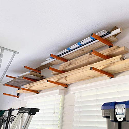 Ultrawall Wall Mount Wood Organizer and Lumber Storage Rack with 3-Level | Garage Metal Wood Storage Rack for Indoor & Outdoor Use, Orange 2 Pack - style: Industrial
