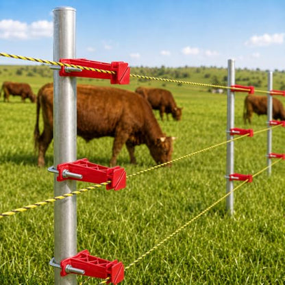 Tondiamo 48 Pcs Tube Post Insulator, Electric Chain Link Fence T Post Extender Insulators for Square Round Pipe Tubing Wire Vinyl Picket Fence (Red) - style: Red