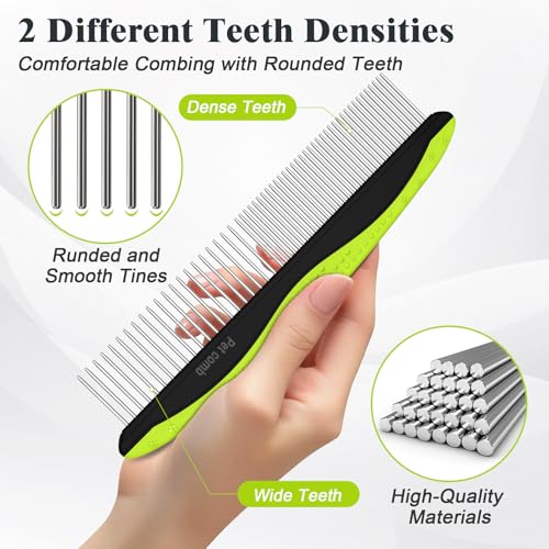 2PCS Self Cleaning Slicker Brush & Dog Comb - Skin Friendly Deshedding Grooming Tool for Dogs, Cats and Small Animals, Professional Deshedding Dematting Tool for Long and Short Haired Pets (Green) - color: Green