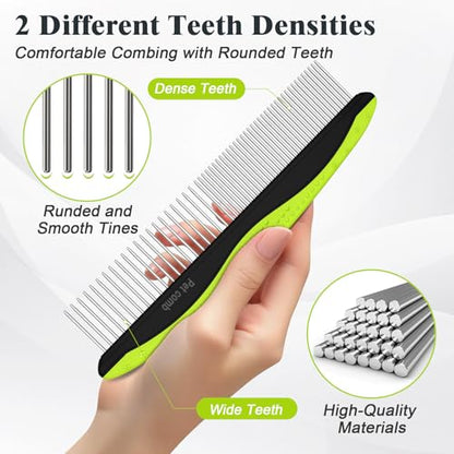 2PCS Self Cleaning Slicker Brush & Dog Comb - Skin Friendly Deshedding Grooming Tool for Dogs, Cats and Small Animals, Professional Deshedding Dematting Tool for Long and Short Haired Pets (Green) - color: Green