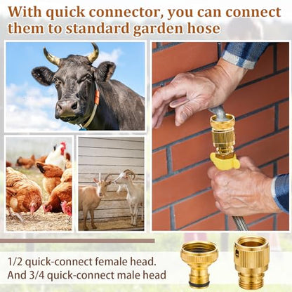 Tessco 4 Sets 4L/135oz Automatic Animal Drinking Water Trough Bowl with Float Valve Stainless Steel Waterer Kit for Dog Horse with Pipe Connector Adapter Countersunk Bolt (with Drainage Hole)