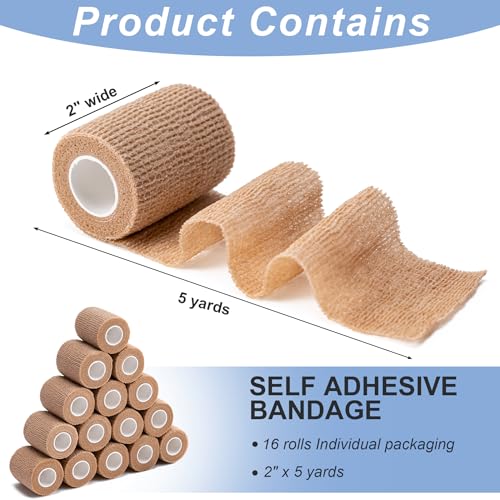 16 Pack Self Adhesive Bandage Wraps, 2" X 5 Yards Elastic Bandage Wrap - color: Skin Color, size: 2 Inch