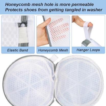 Vivifying Shoe Washing Machine Bag, 2 Pack Honeycomb Mesh Laundry Bag with Zipper for Sneakers, Running Shoes, Sock, Bras, Delicates and Toys - size: 2 Shoe Bags (7.8" x 14")