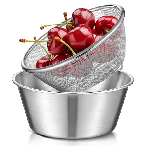 Baderke Mini Colander Strainer, 6.3 x 2.76 Inches, Round, 2 Pcs - color: Silver, size: 6.3 x 2.76 Inches