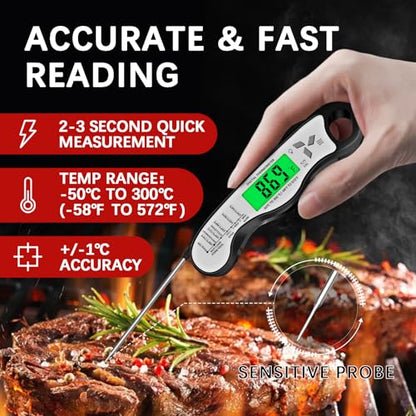 Cooking Thermometer，IP67 Waterproof Meat Thermometer Digital - color: White