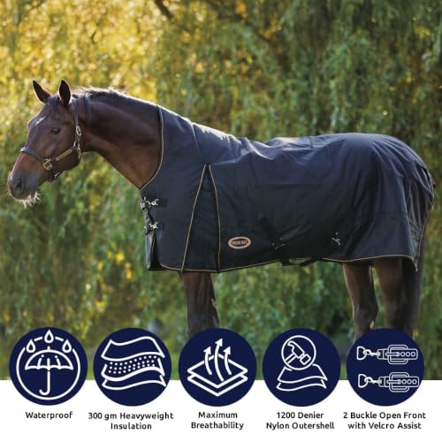 Country Pride Paladin Heavyweight Turnout Blanket, Extended Neck, 1200D Cordura Outer Shell, 300g Poly-Fill Insulation, Waterproof and Breathable, Detachable Leg Straps (84) - size: 84