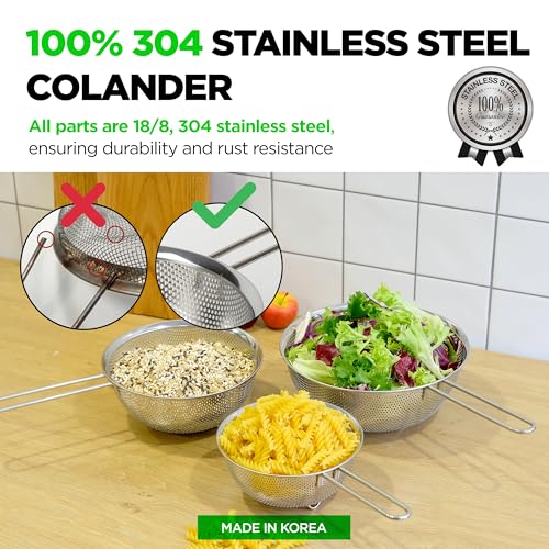 Stainless Steel Colander Set of 3, 1.5/2.5/4 Qt, Long Handle - size: 1.5+2.5+4QT Strainer