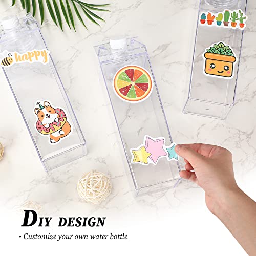Remerry 3 Pcs Milk Carton Water Bottle Square Plastic Coffee Portable Reusable Milk Carton Cup Leakproof Juice Bottle - color: Clear, size: 34 oz