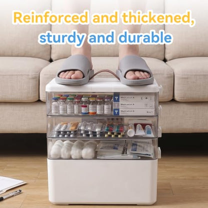 4-Tier Medicine Organizer, Medicine Cabinet Organizers Storage Box, Portable Medicine Cabinet With Handle, Multipurpose Medical Box, 7‑Day Pill‑Box, Light‑Shielded Compartments, For Home, School