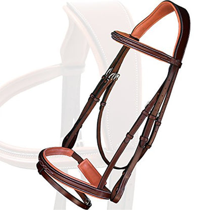 Exion Horse Snaffle Jumping Bridle with Removable Flash & Rubber Reins | Anatomical MonoCrown, Padded Noseband, Fancy Stitched Browband | English Bridle - color: Oak Brown (Reddish Brown), size: Cob (Medium Size)