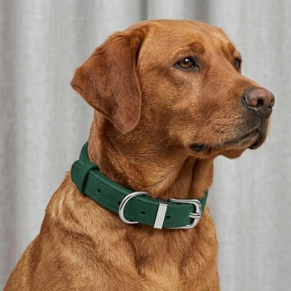OOPSDOGGY Rolled Leather Dog Collar Reflective – Genuine Leather Round Dog Collar for Small Medium Large Dogs (Emerald Green, 8" - 11") - color: Emerald Green, size: 8" - 11"