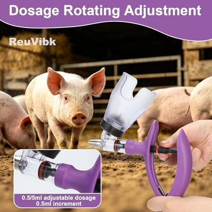 5ml Continuous Self-Refilling Livestock Syringe, 10 Needles Included - color: Purple