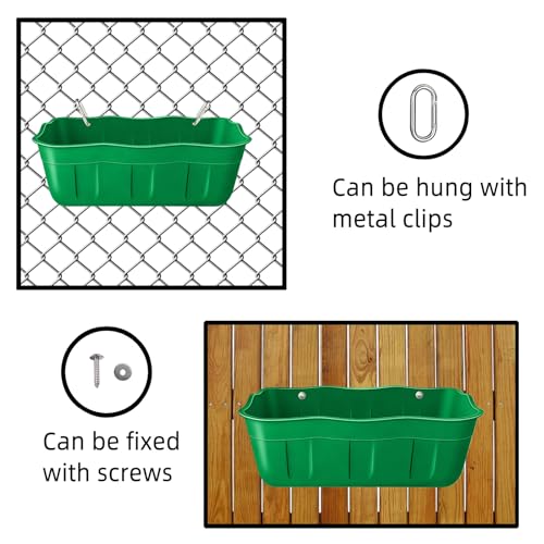Chicken Feeder Waterer,Hanging Goat Feeders,Feed Trough 3.5 Quart 2 Pack,Hanging Fence Feed Trough for Poultry Livestock,Green - color: Green, size: 3.5 Quart (2 Pack)