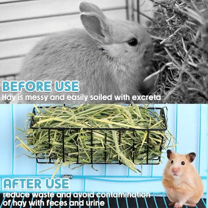 Therwen 4 Pcs Rabbit Hay Feeder Guinea Pig Heavy Duty Metal Frame Hay Rack with Hooks Cage Hanging Holder for Bunny Chinchilla Small Animals Accessories(9.1 x 3.9 x 3 Inches) - size: 9.1 x 3.9 x 3 Inches