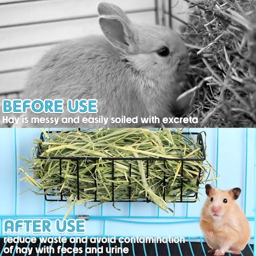 Therwen 4 Pcs Rabbit Hay Feeder Guinea Pig Heavy Duty Metal Frame Hay Rack with Hooks Cage Hanging Holder for Bunny Chinchilla Small Animals Accessories(9.8 x 5.1 x 3.5 Inches) - size: 9.8 x 5.1 x 3.5 Inches