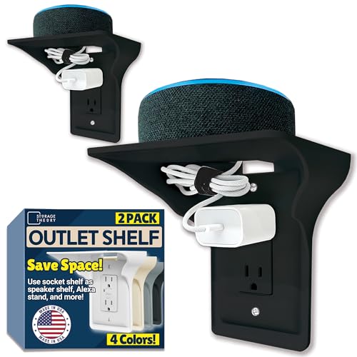 Power Perch Outlet Shelf, No Drill Renter Friendly Shelves, 2-Pack Black - color: Black, size: Single Outlet 2 Pack