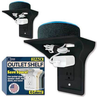 Power Perch Outlet Shelf, No Drill Renter Friendly Shelves, 2-Pack Black - color: Black, size: Single Outlet 2 Pack