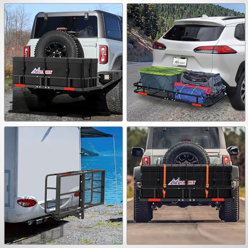 Nilight 60" x 24"x 7.87" Folding Carrier Fits 2-Inch Receiver 500 Lbs Capacity Bag Net Ratchet Straps Lock Stabilizer for SUV Pickup RV Van - style: 24" Basket w/Bag,Net,Straps,Stabilizer,Lock
