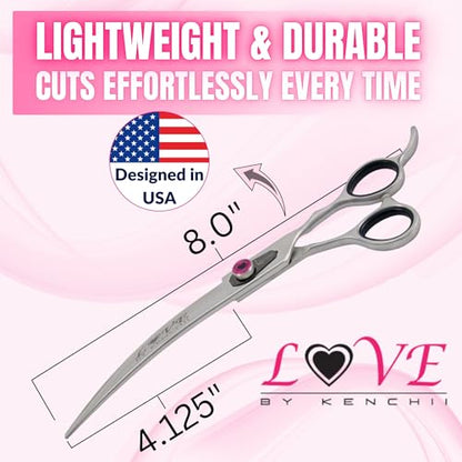 Kenchii Love Dog Grooming Shears, 8in Curved - size: 8.0" Curved