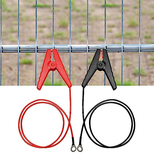 2Pcs Electric Fence Lead Wire Set with Alligator Clip, Solar Electric Fence Connector, Agricultural Electric Fence Wire Connect, Fencing System Wire (Red + Black)