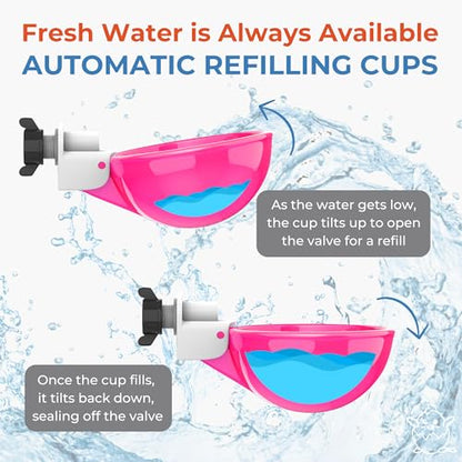 Lil'Clucker - Large Automatic Chicken Waterer Cups Suitable for Ducks, Geese, Turkeys, and Bunny Rabbit - Water Feeder Kit - Poultry Waterer (Pink, 8 Pack) - color: Pink, size: 8 Pack